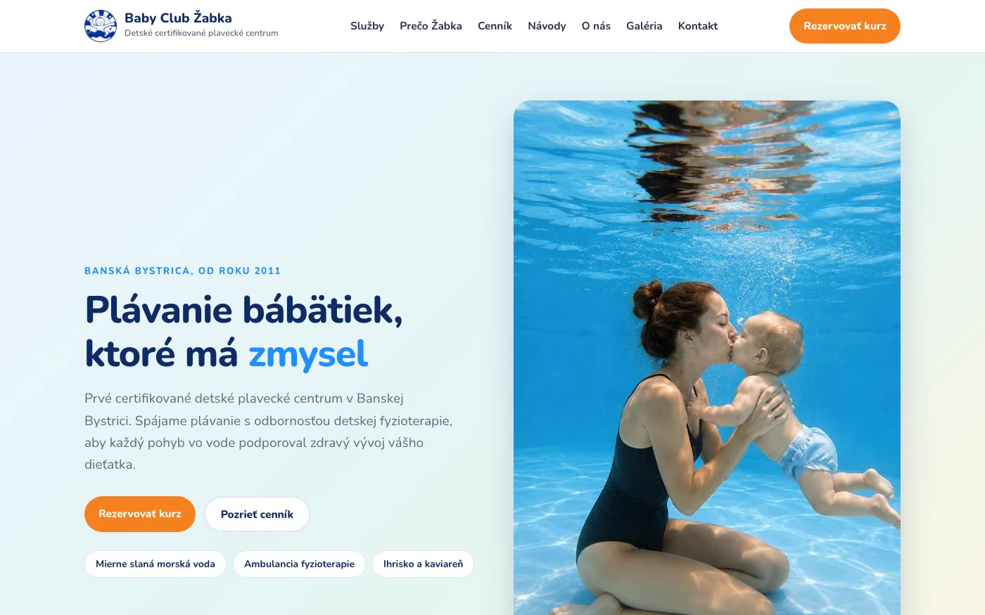Web babyclubzabka.sk, úvodná stránka