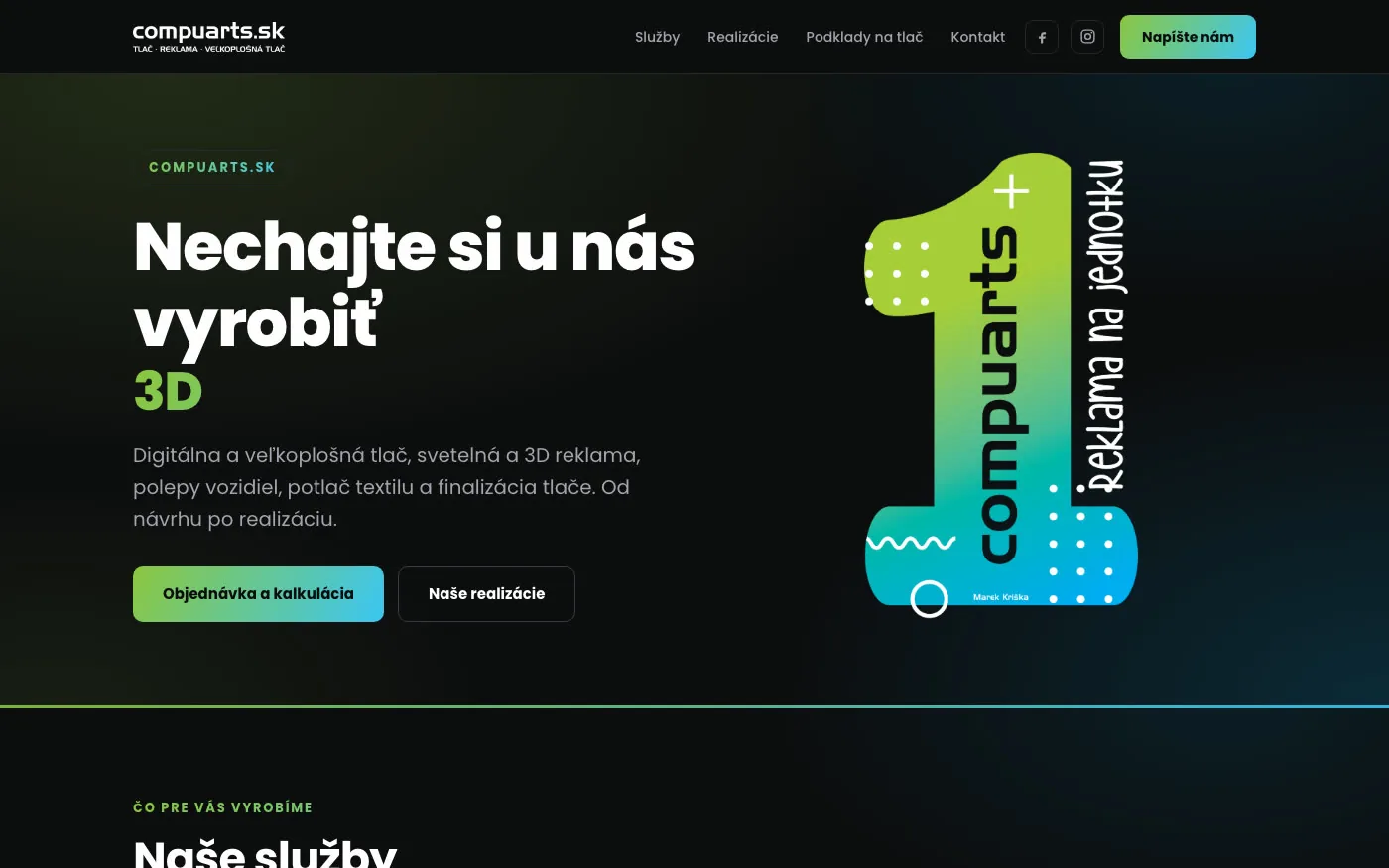 Web compuarts.sk, úvodná stránka