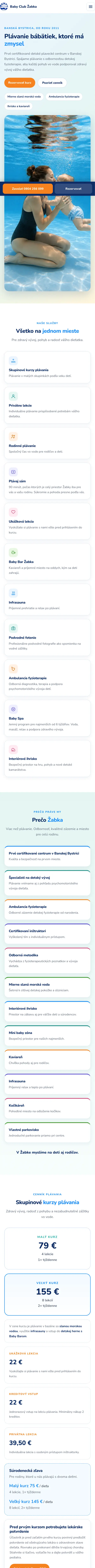 Web babyclubzabka.sk, úvodná stránka (mobil)
