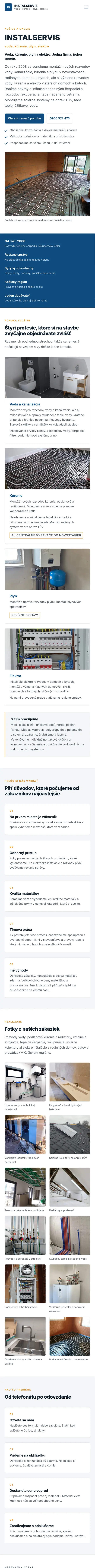 Web instalservis.sk, úvodná stránka (mobil)
