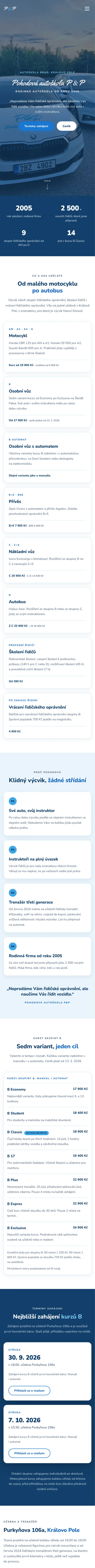 Web pohodovaautoskola.cz, úvodná stránka (mobil)