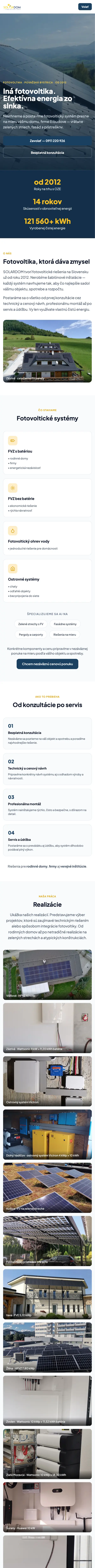 Web solardom.sk, úvodná stránka (mobil)