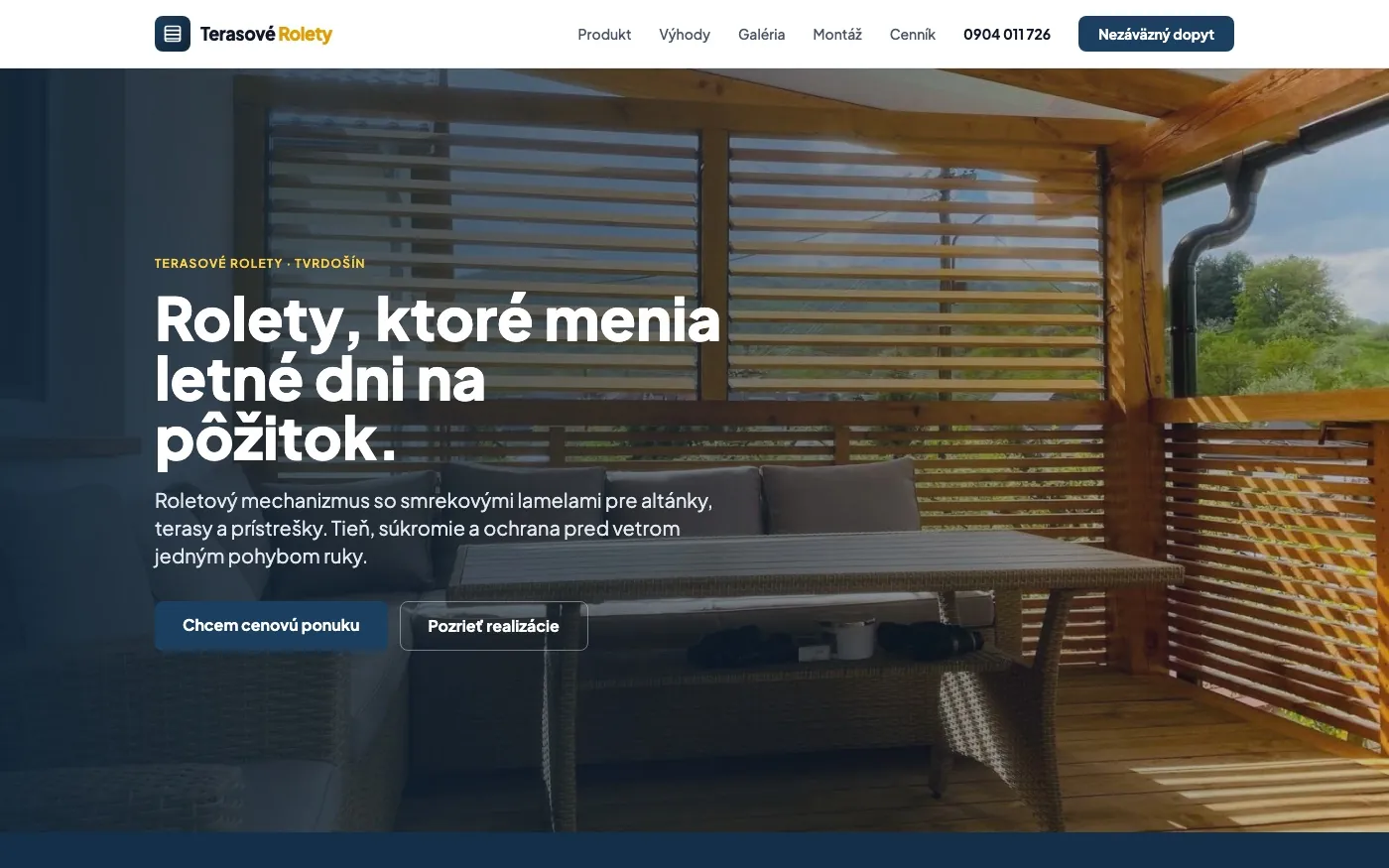 Web terasoverolety.sk, úvodná stránka