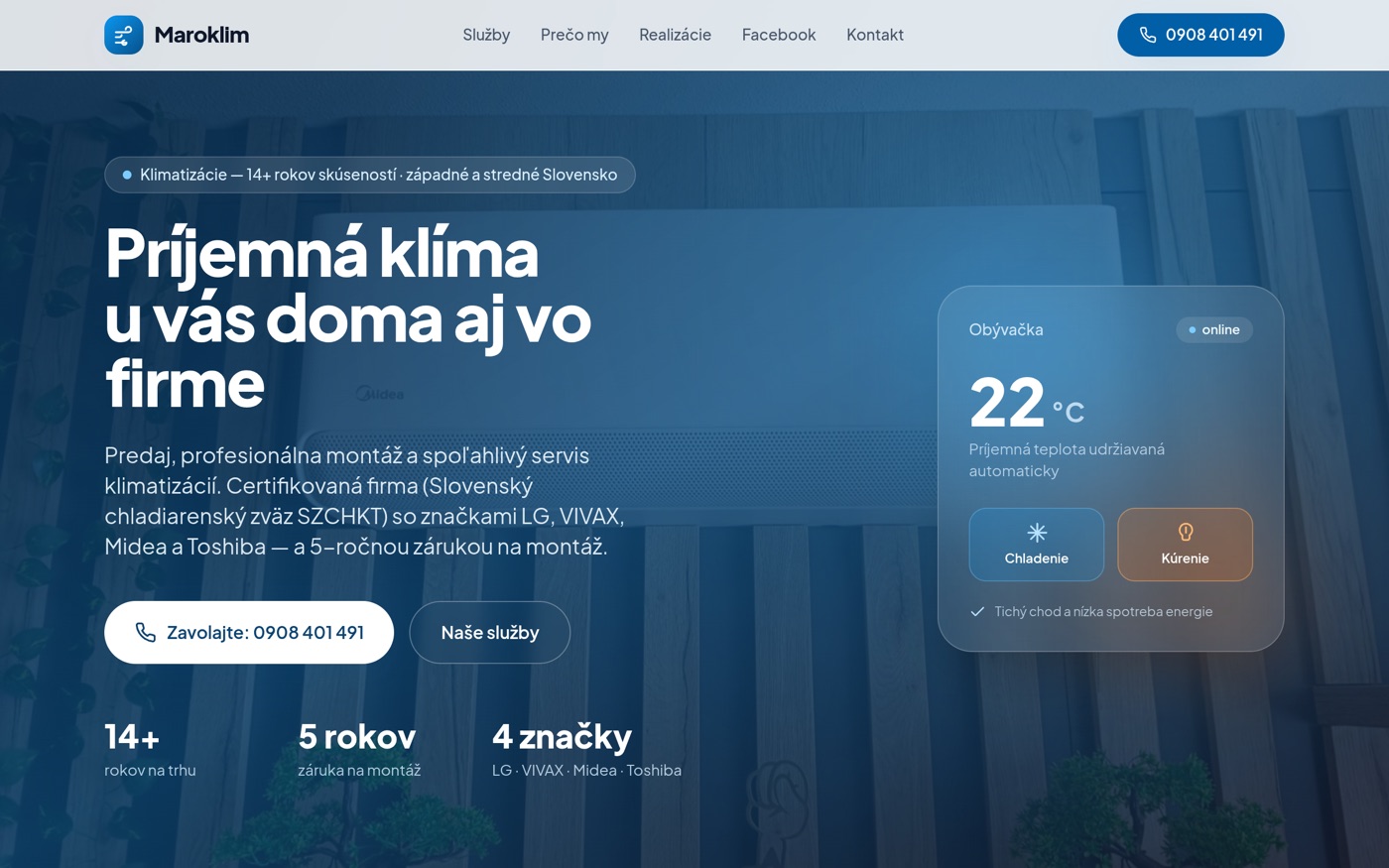 Ukážka webovej stránky Maroklim — klimatizácie Nitra